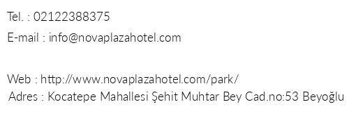 Nova Plaza Park Hotel telefon numaralar, faks, e-mail, posta adresi ve iletiim bilgileri